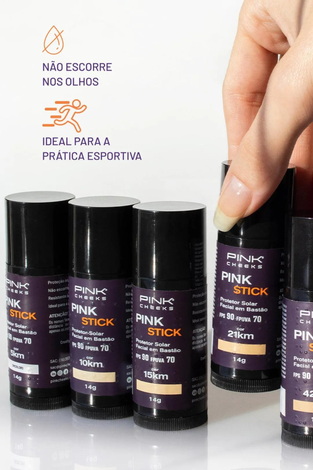 Pink Stick 42Km Rio - Filtro solar Facial de altíssima proteção bronze - FPS 90 PPD 70 - 14g - Pink Cheeks