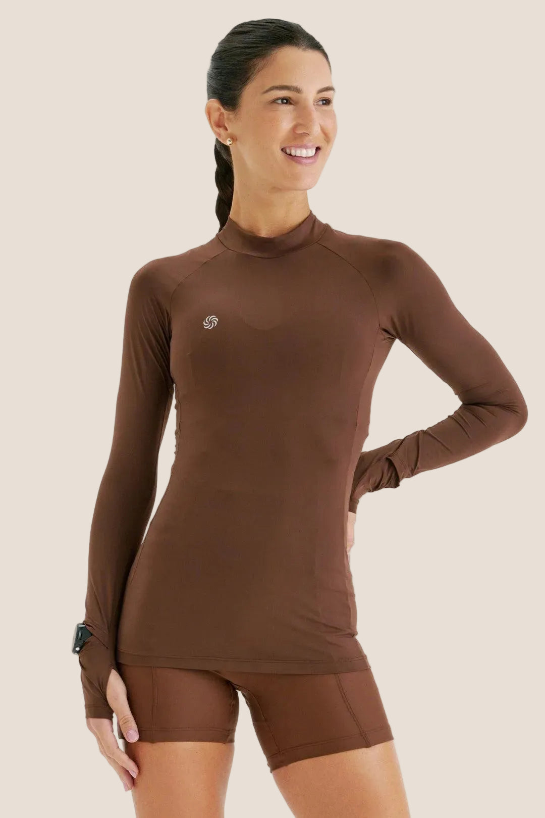 Camisa UV Manga Longa Fluida Abertura Café