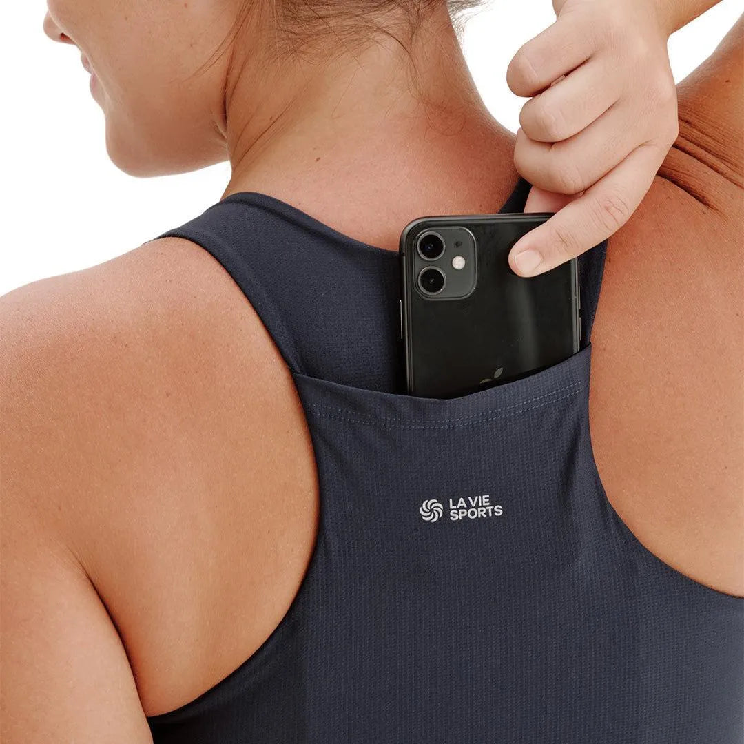 Camiseta de compressão com Super Bolso Marinho