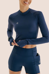 CAMISETA UV MANGA LONGA FLUIDA CROPPED MARINHO