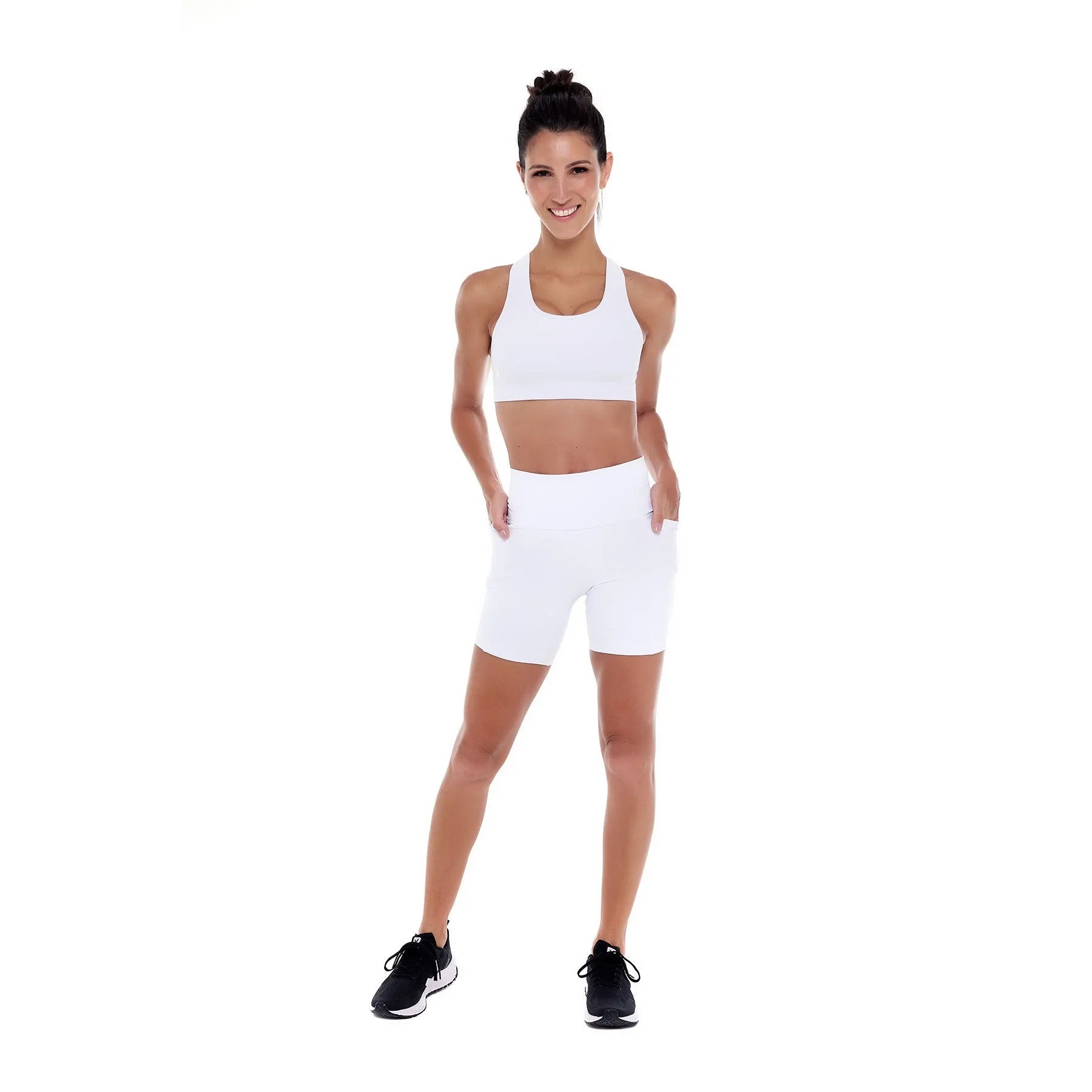 Short de Compressão com Bolsos Recortes Emana Branco