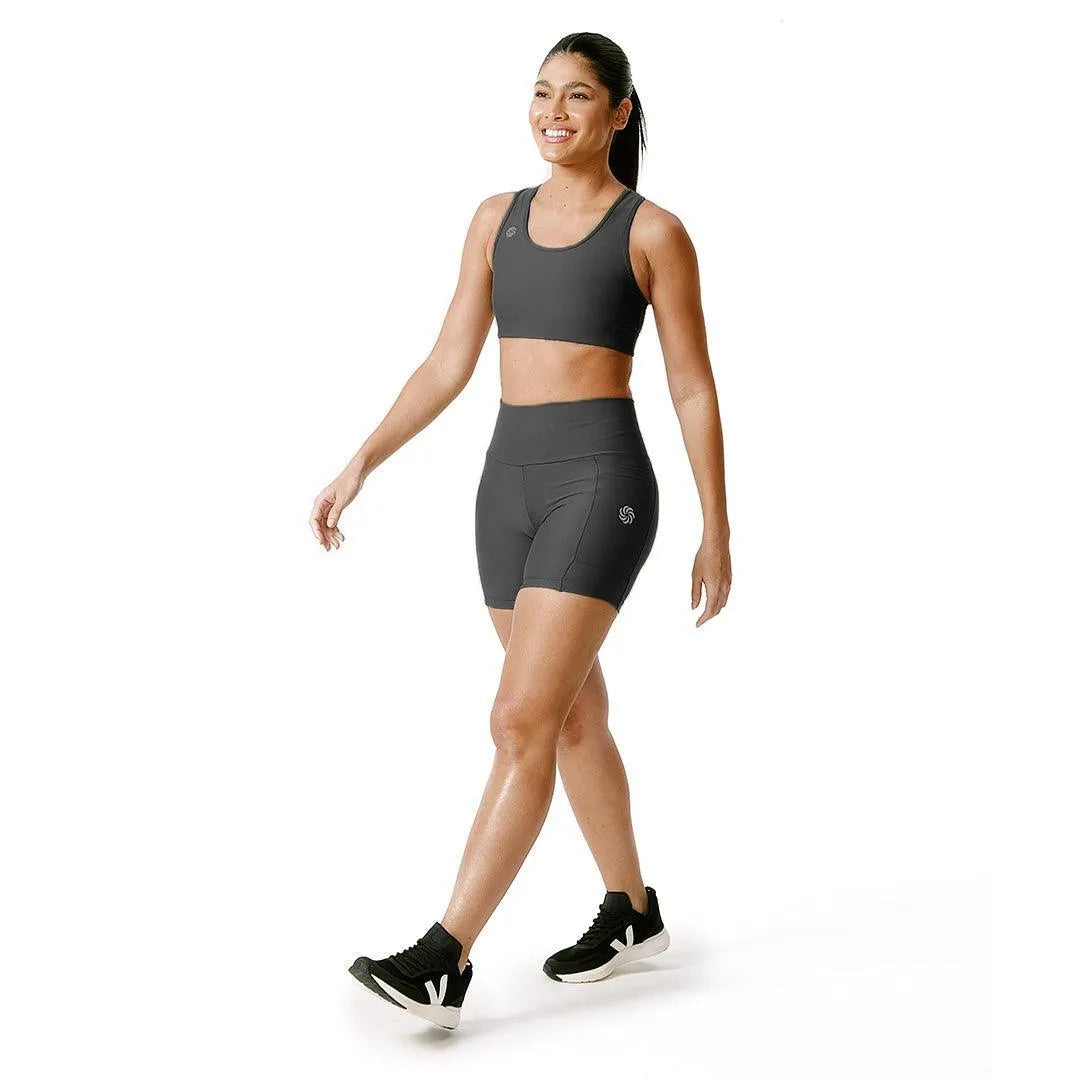 Short de Compressão com Bolsos Recortes Grafite