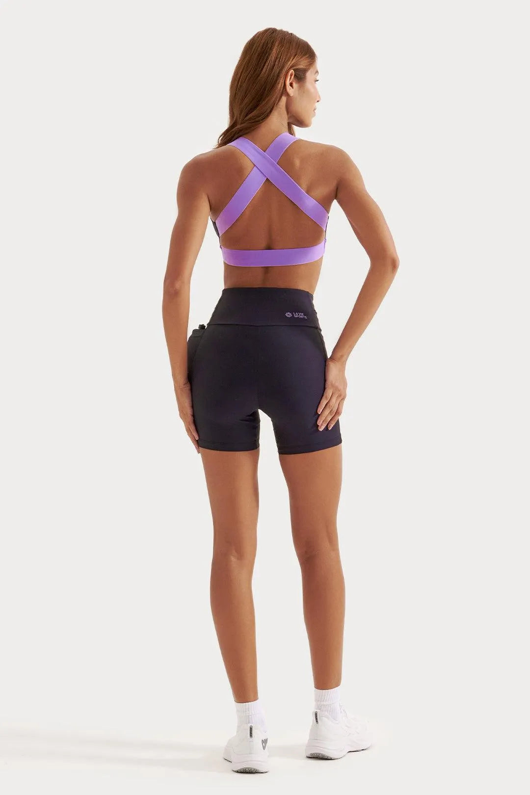 Short de Compressão com Multibolsos Livre Preto e Lavanda