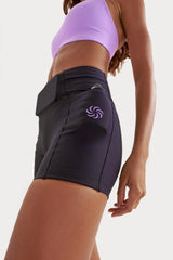 Short de Compressão Curto com Multibolsos Preto e Lavanda