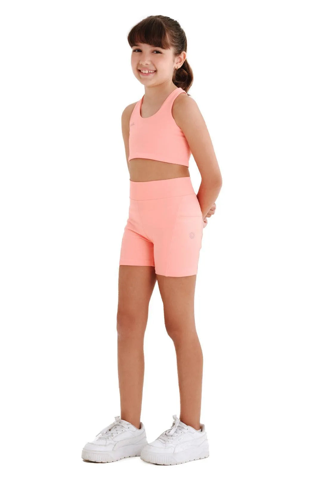 Short de compressão com bolsos infantil total emana coral