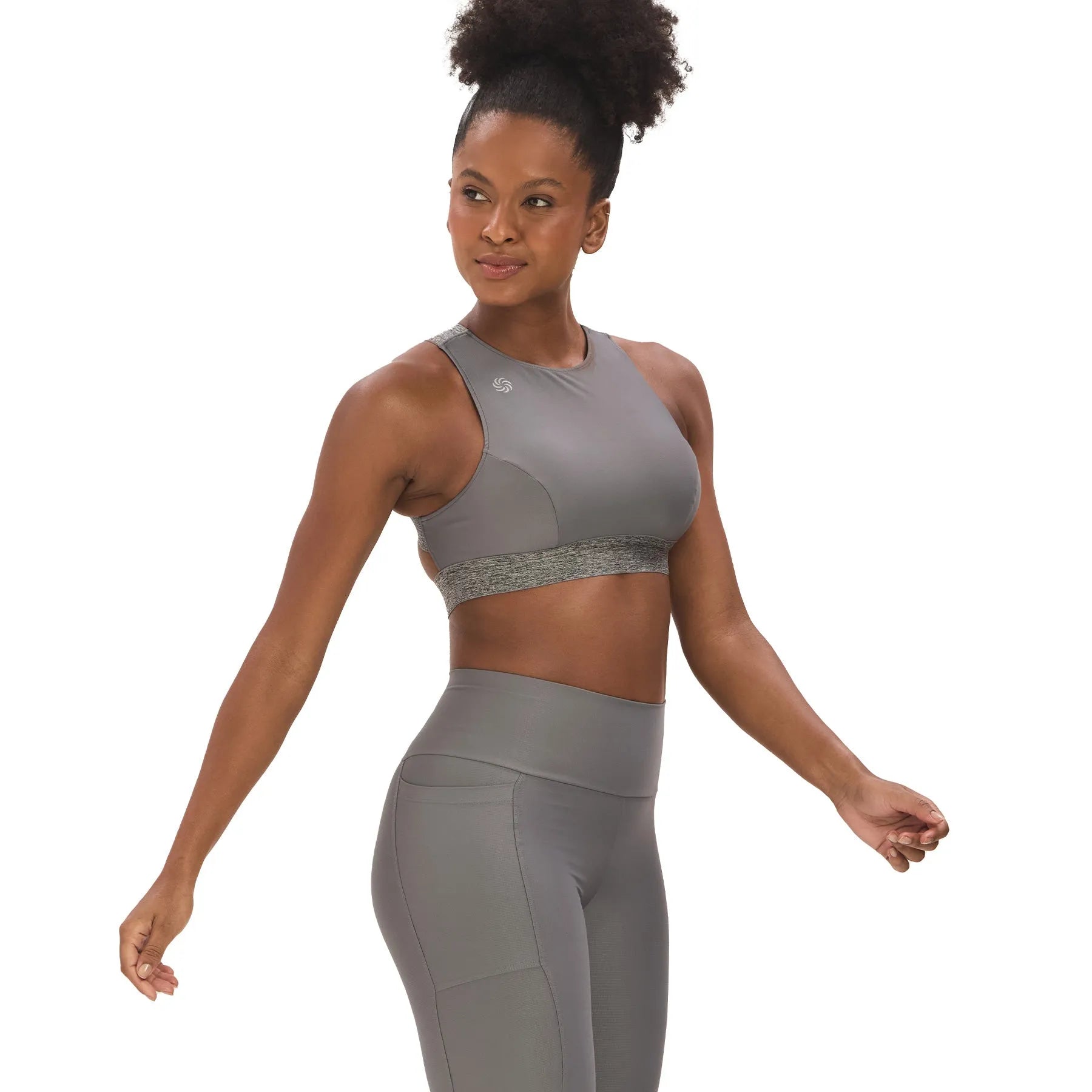 Top Cropped Dupla Face Cinza e Preto