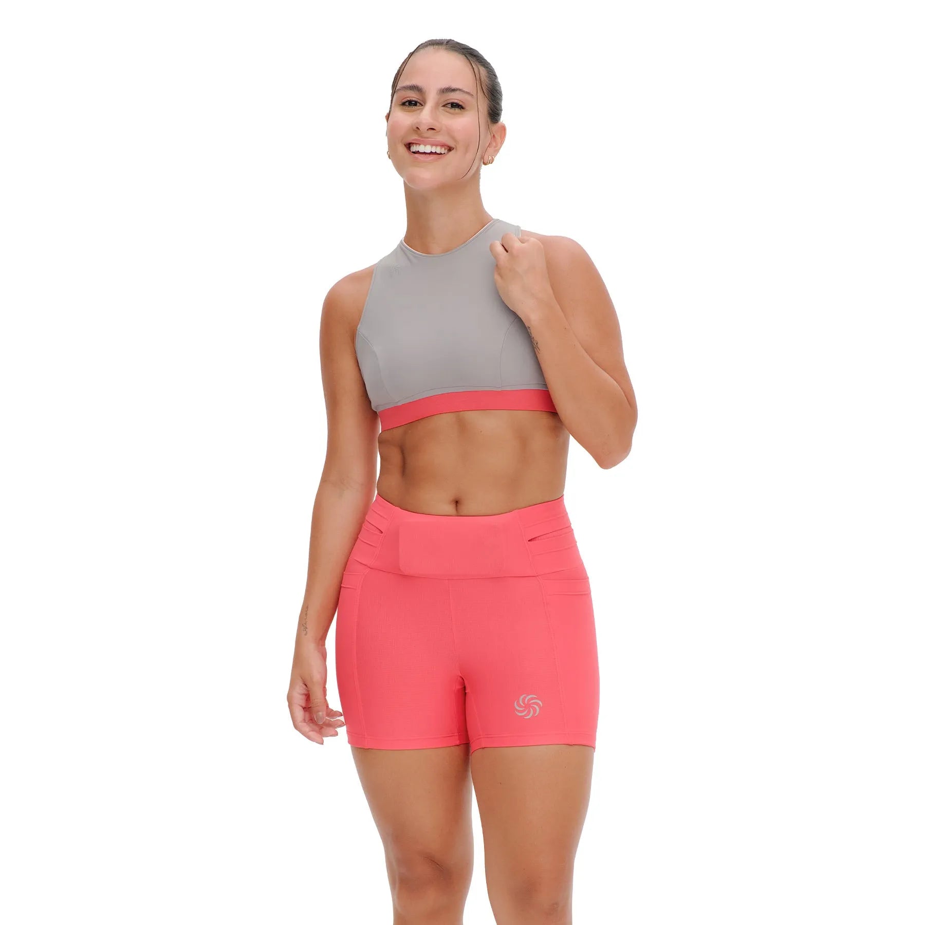 Top Cropped Dupla Face Total Emana Pêssego e Cinza