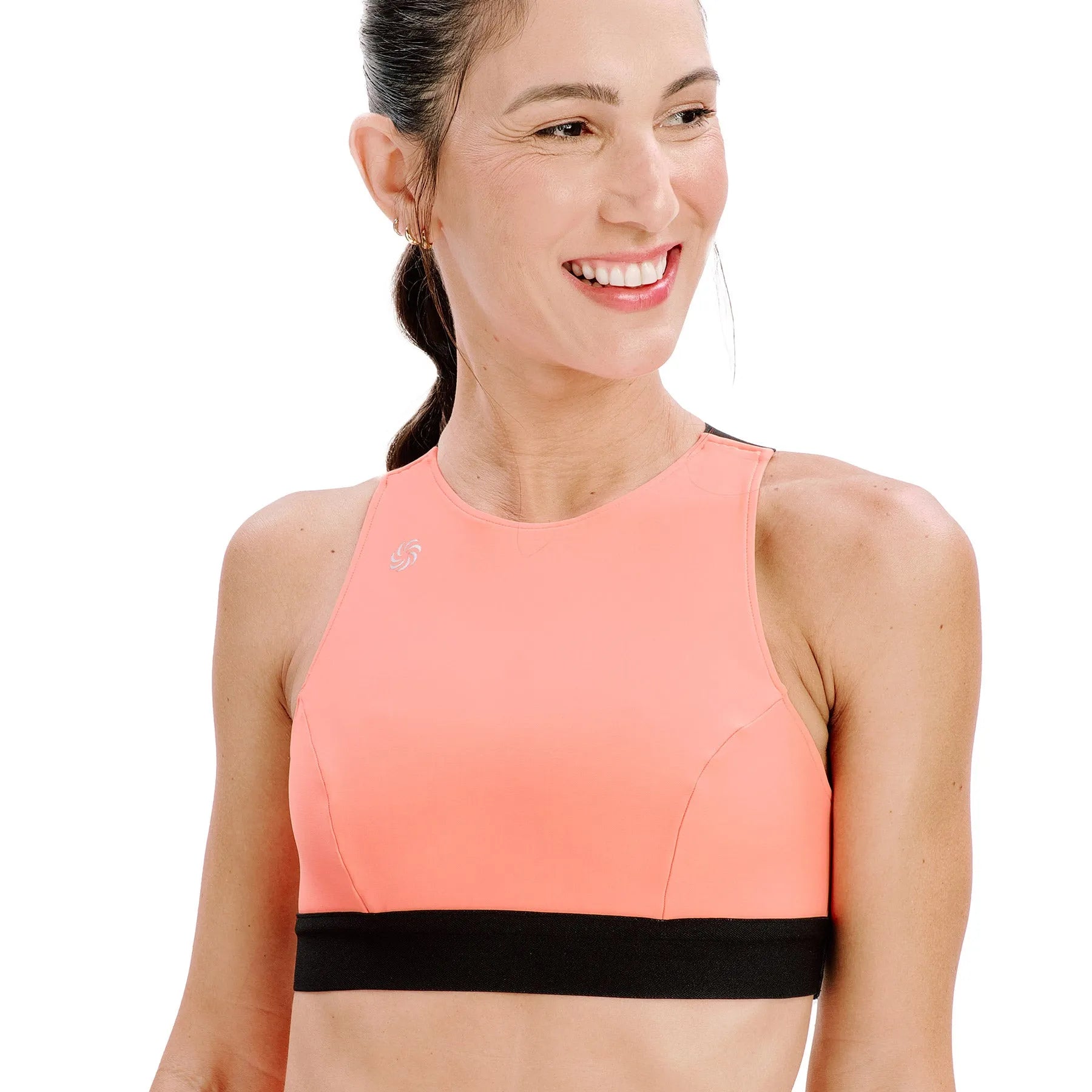 Top Cropped Dupla Face Emana Coral e Preto