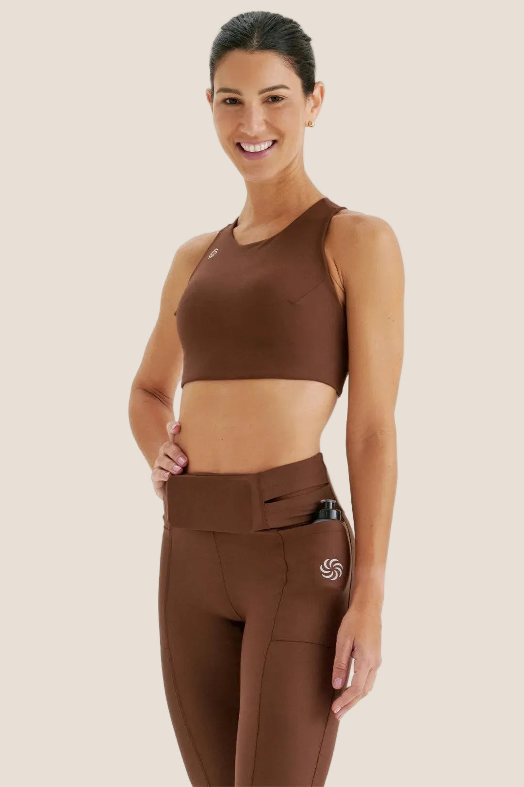 Top de Compressão com Bolso Cropped Bojo Fixo 2.0 Café