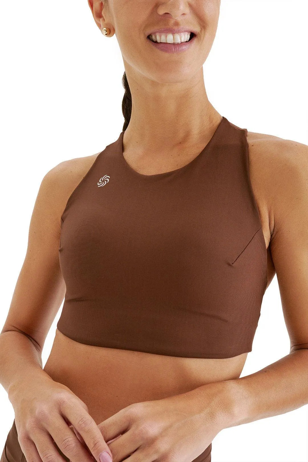 Top de Compressão com Bolso Cropped Bojo Fixo 2.0 Café