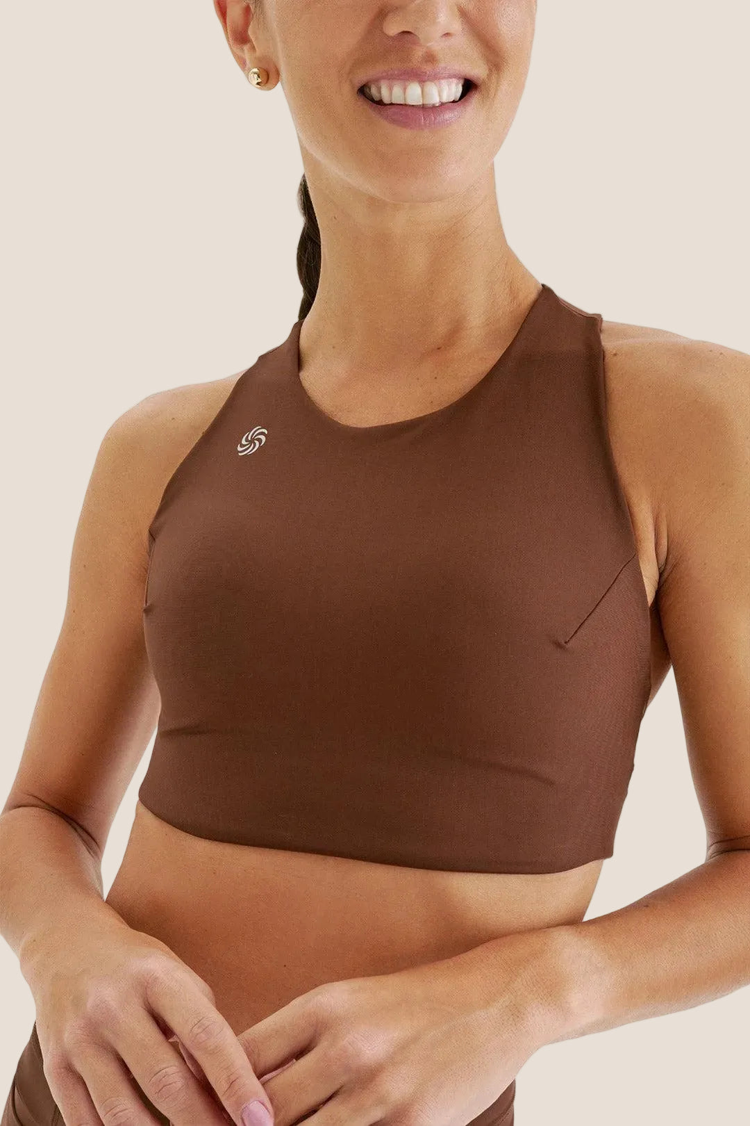 Top de Compressão com Bolso Cropped Bojo Fixo 2.0 Café