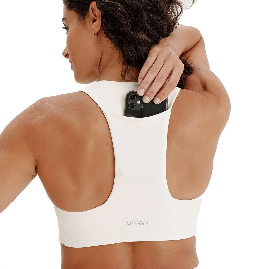 Top de Compressão com Bolso Cropped Bojo Fixo Total Emana Latte