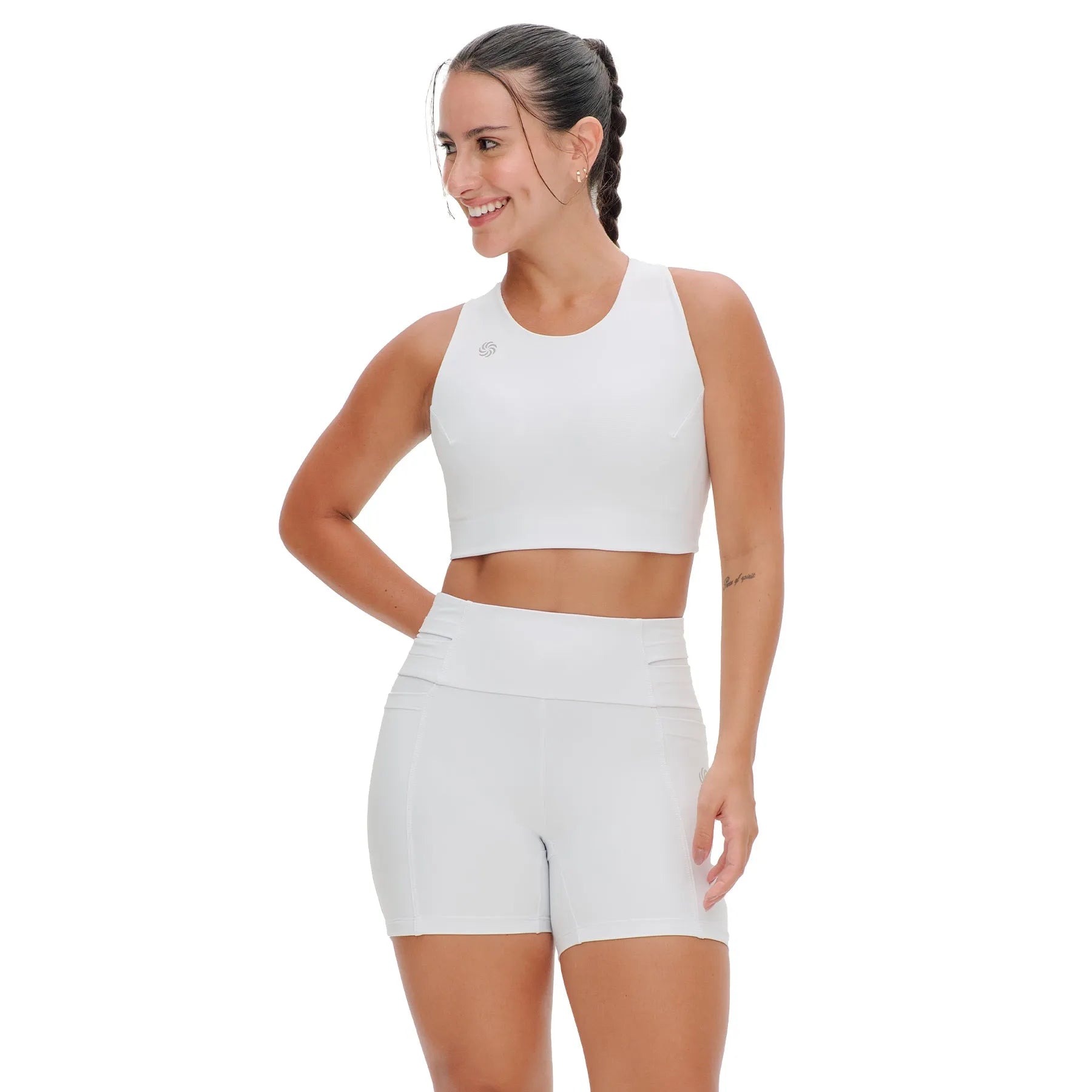 Top de Compressão com Bolso Cropped Bojo Fixo 2.0 Branco