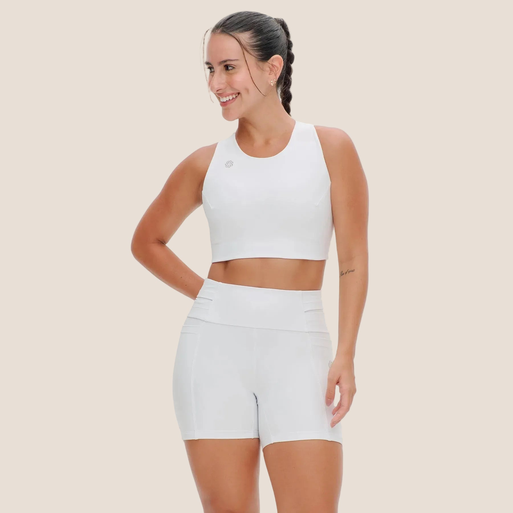Top de Compressão com Bolso Cropped Bojo Fixo 2.0 Branco