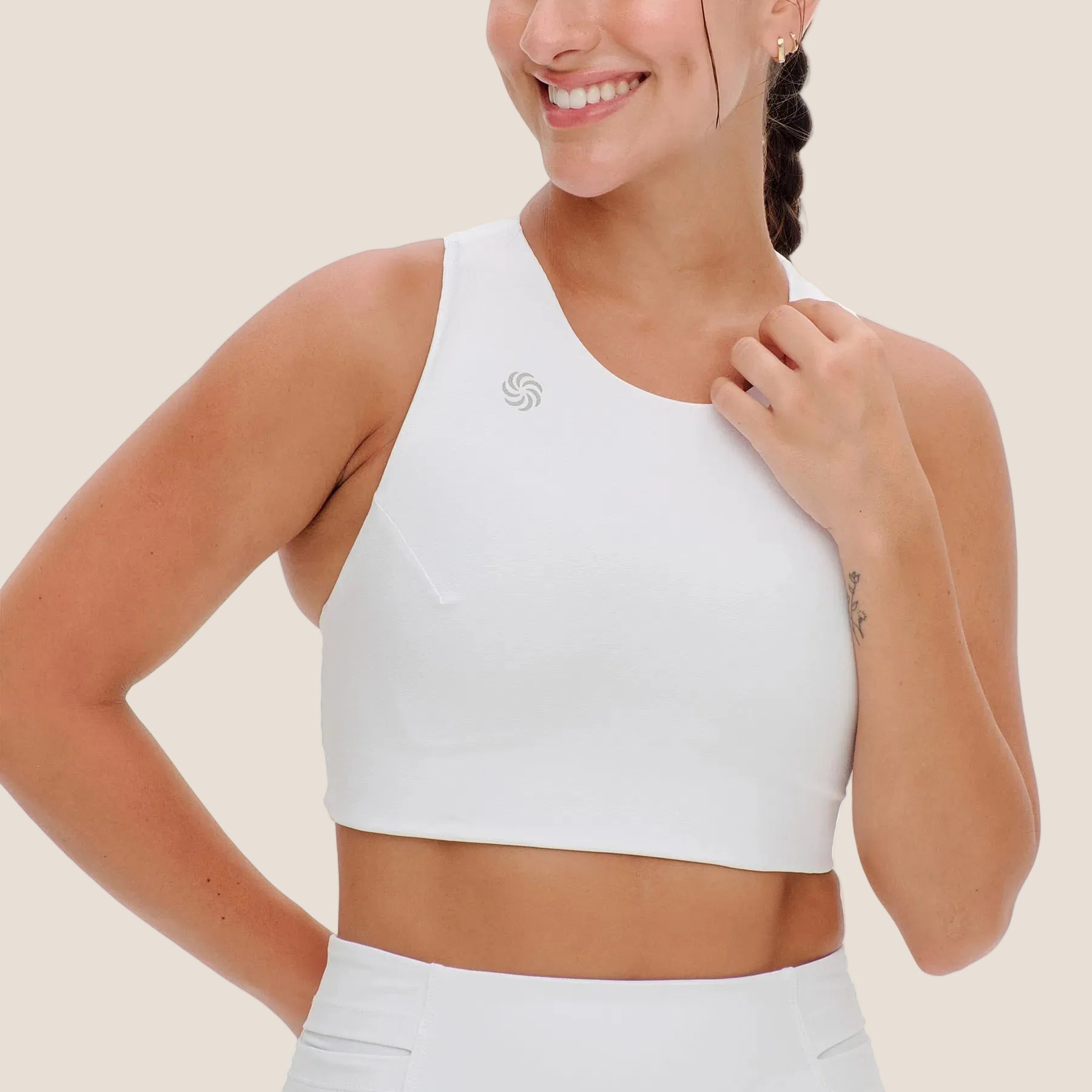 Top de Compressão com Bolso Cropped Bojo Fixo 2.0 Branco