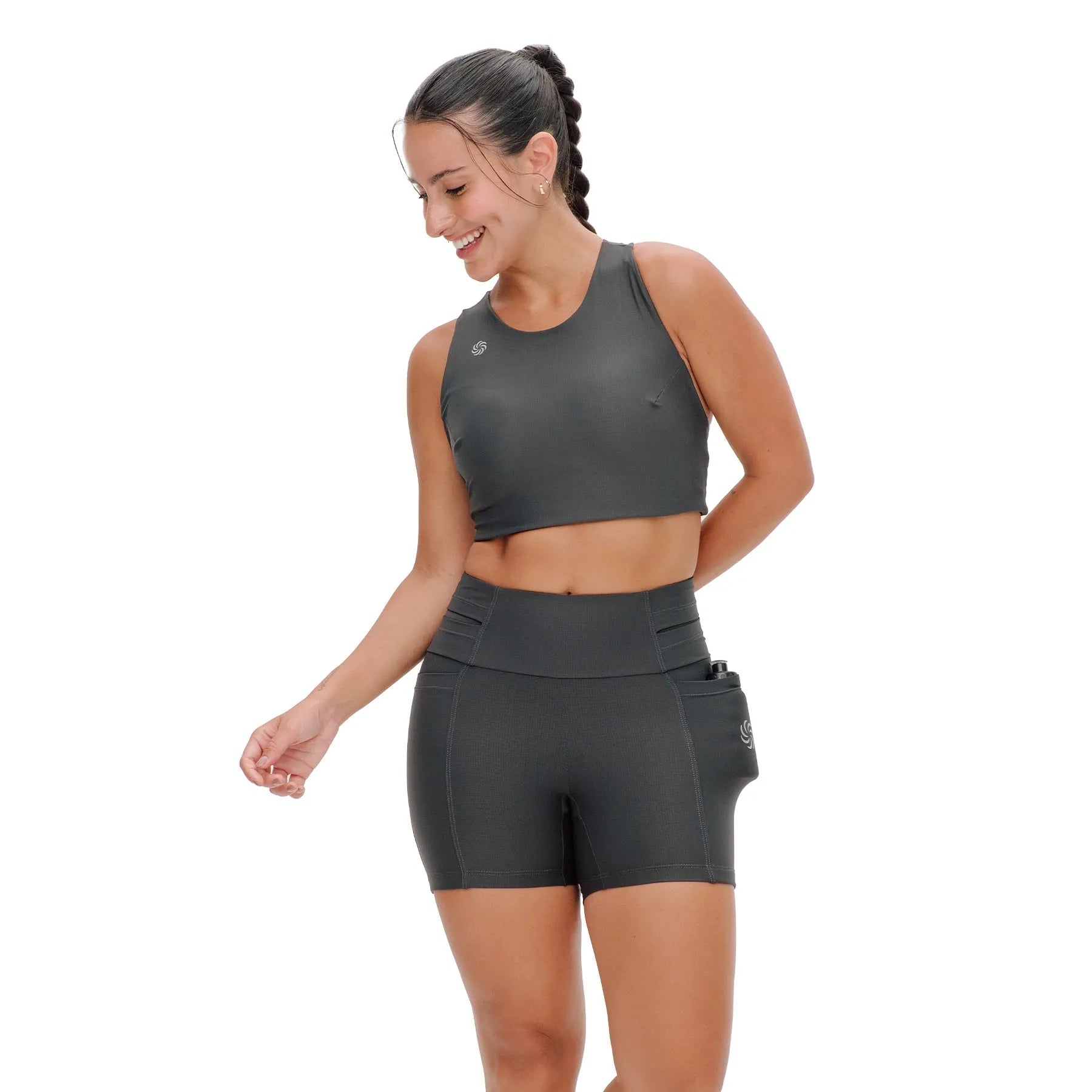 Top de Compressão com Bolso Cropped Bojo Fixo 2.0 Grafite