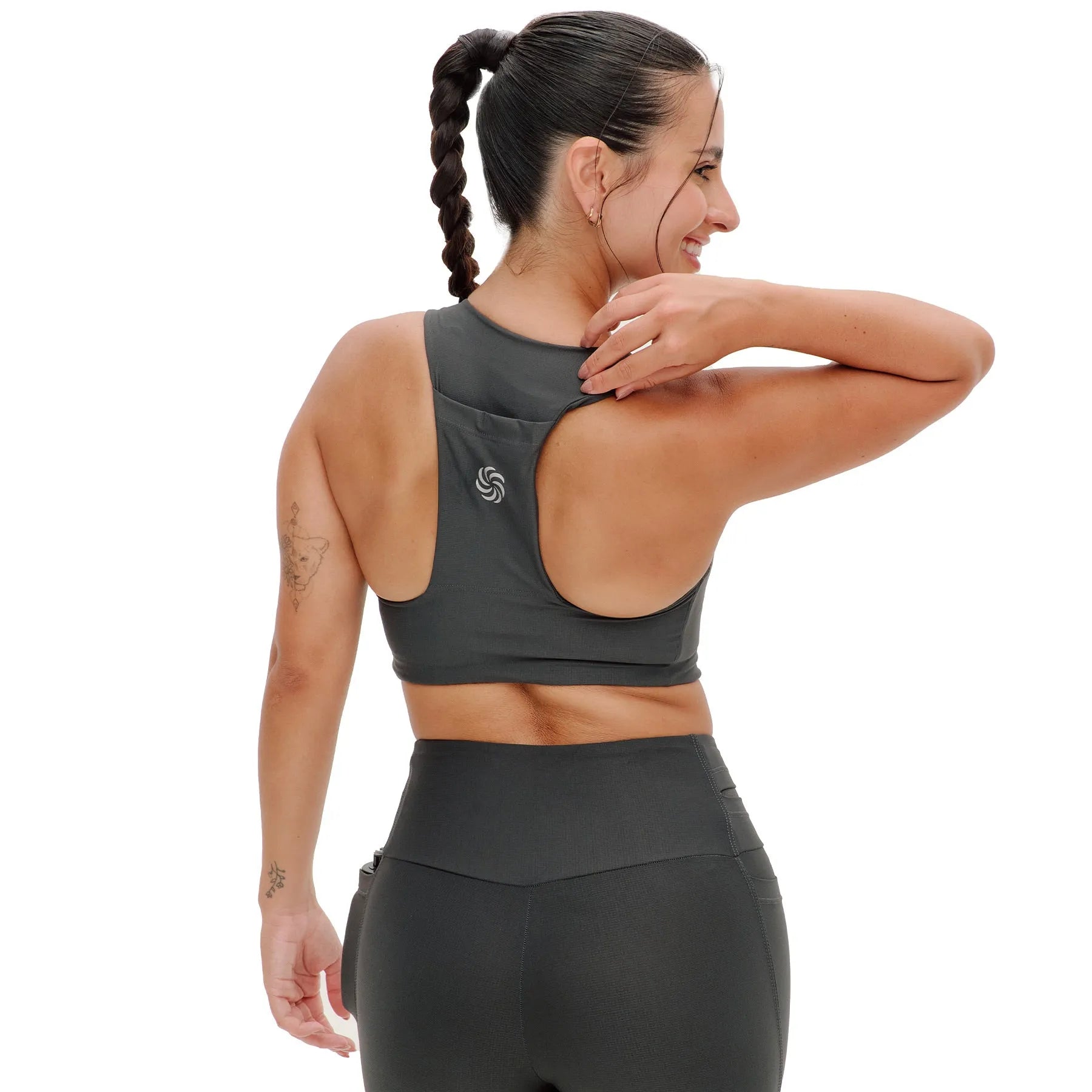 Top de Compressão com Bolso Cropped Bojo Fixo 2.0 Grafite