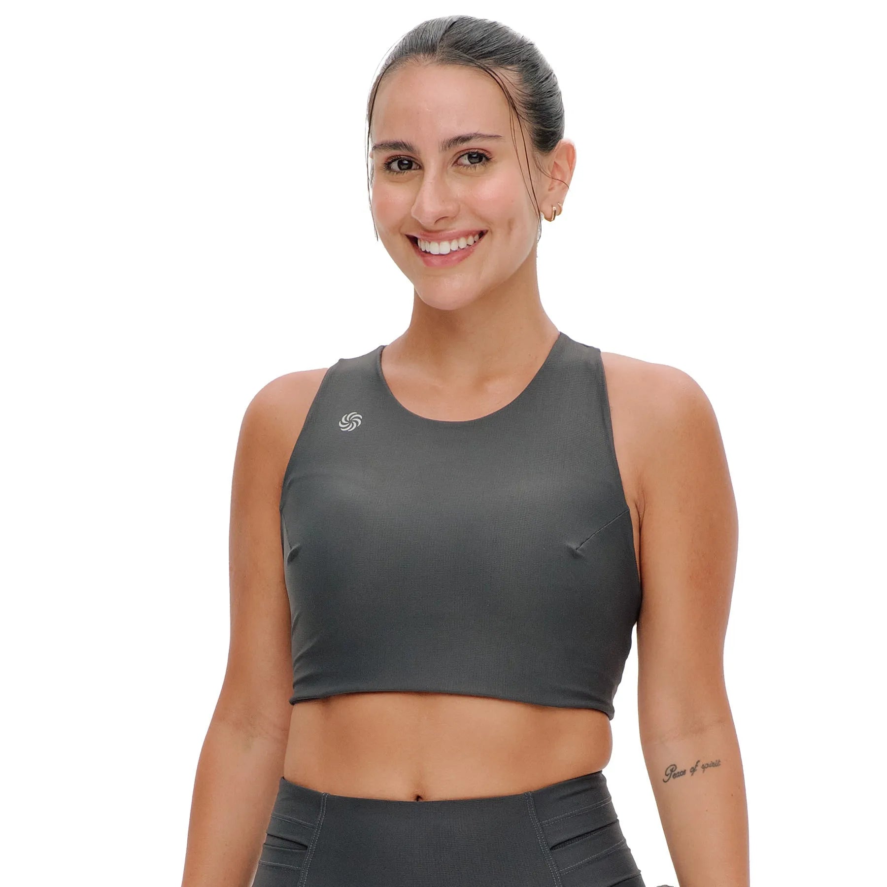 Top de Compressão com Bolso Cropped Bojo Fixo 2.0 Grafite