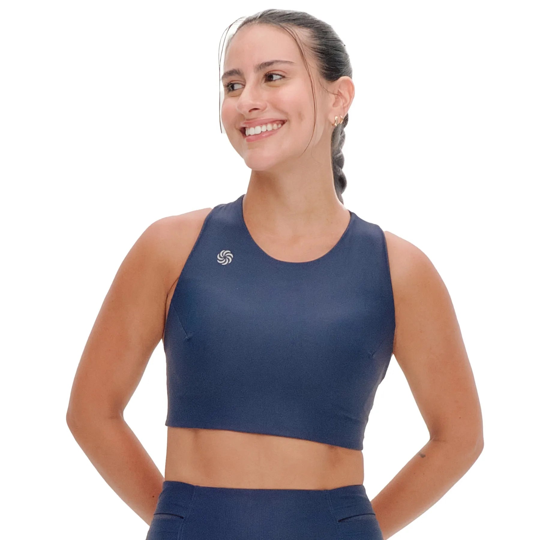 Top de Compressão com Bolso Cropped Bojo Fixo 2.0 Marinho