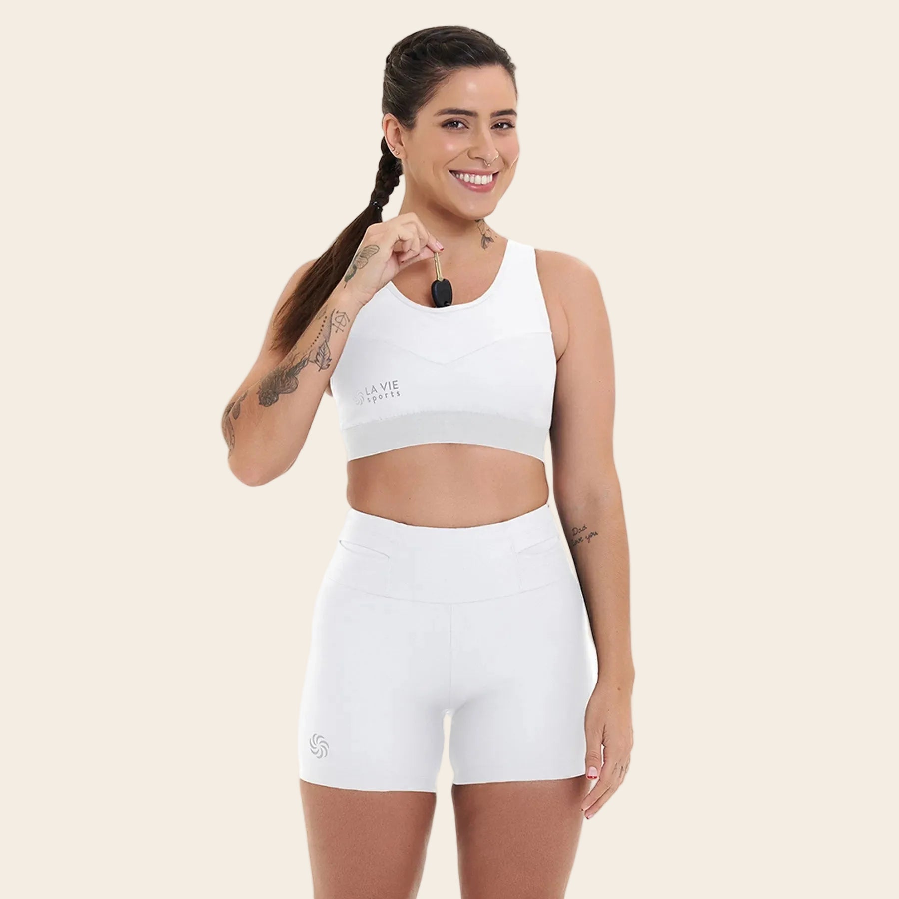 Top de Compressão com Bolso Recortes Branco