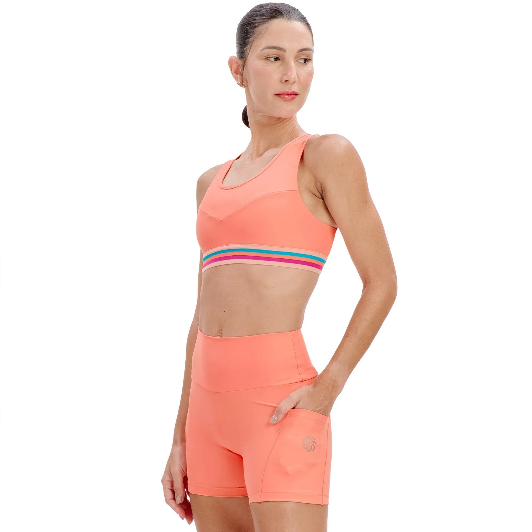 Top de Compressão com Bolso Recortes Total Emana Coral