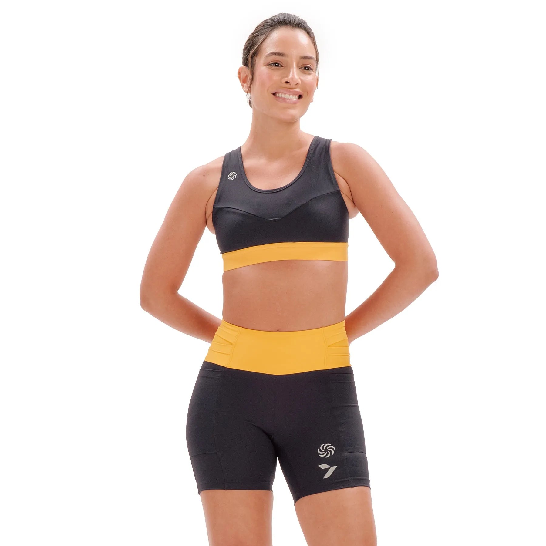 Top de Compressão com Bolso Recortes Sette Black e Yellow