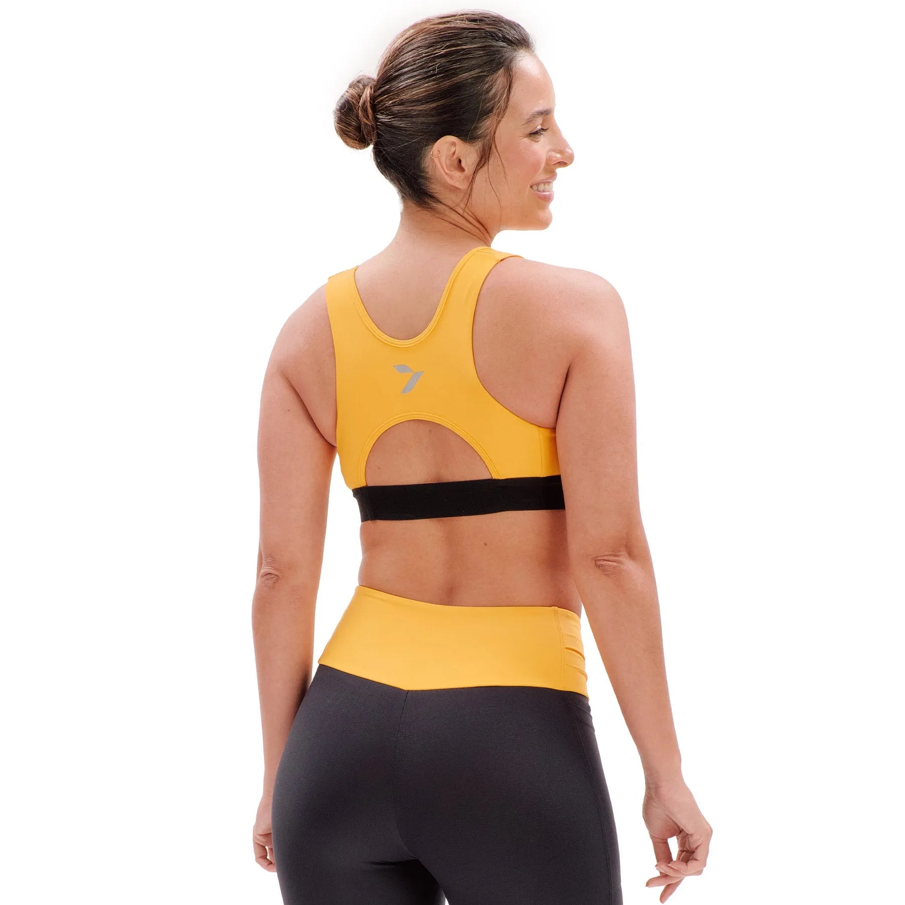 Top de Compressão com Bolso Recortes Total Emana Sette Yellow e Black