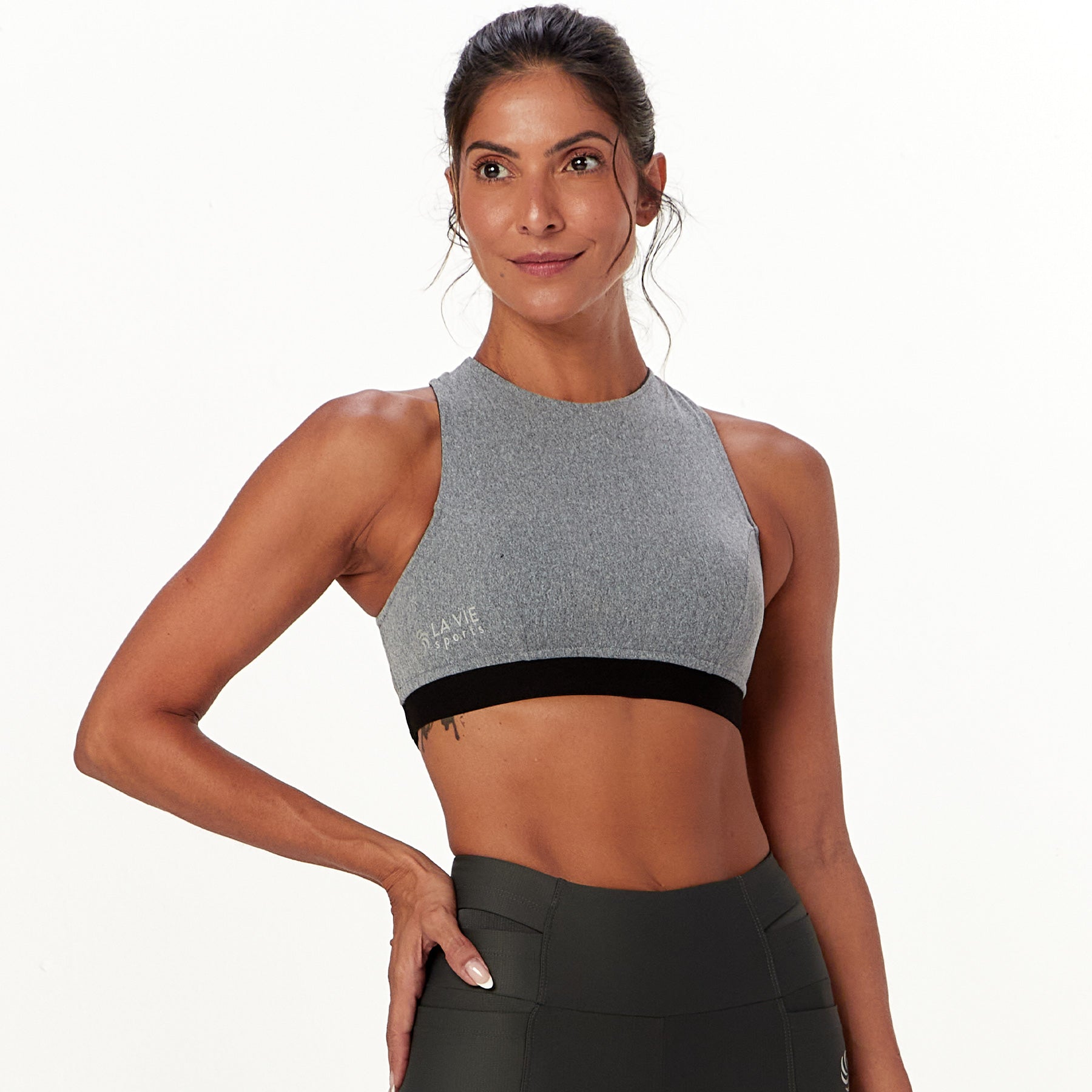 Top Cropped Dupla Face Grafite e Mescla