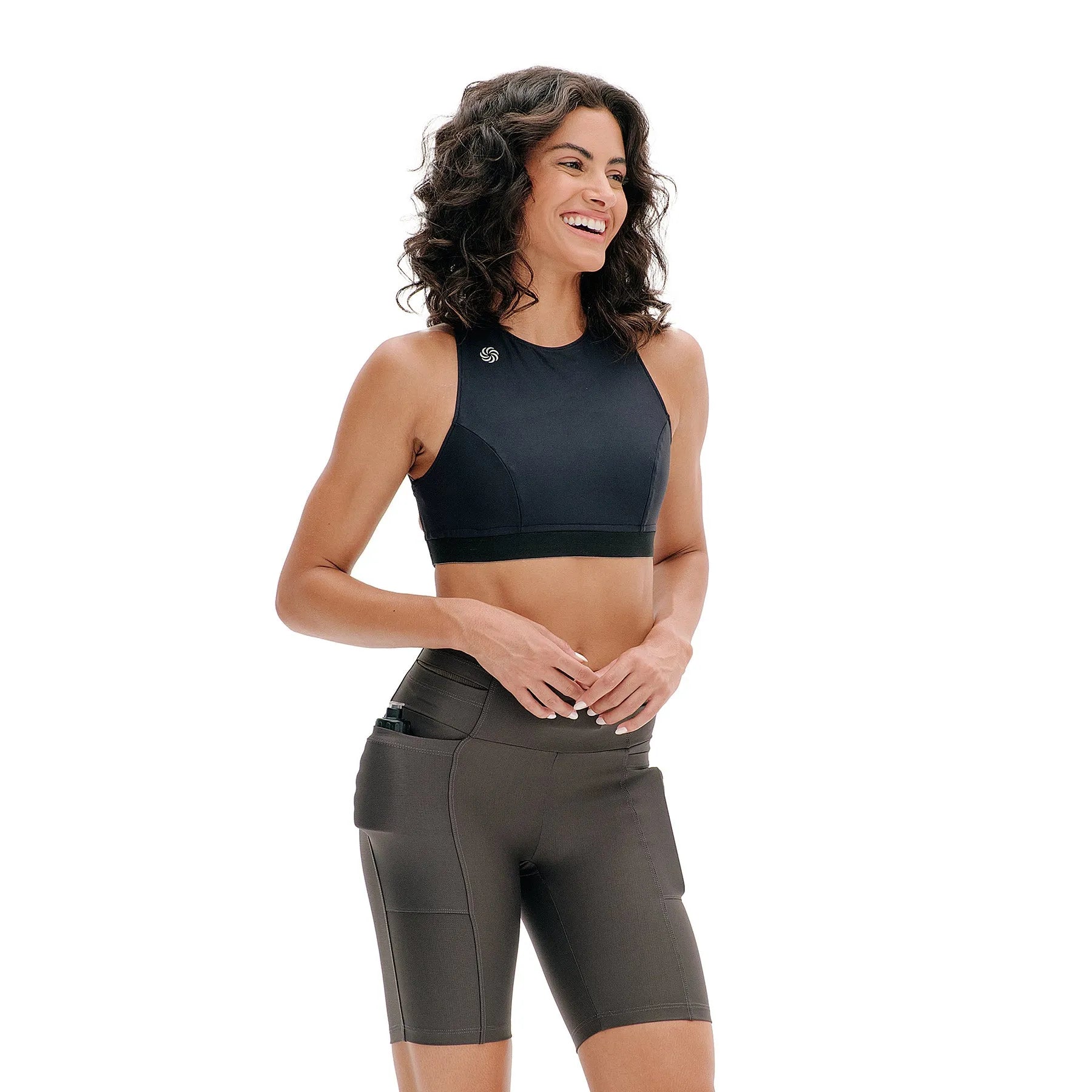 Top Cropped Dupla Face Preto e Grafite