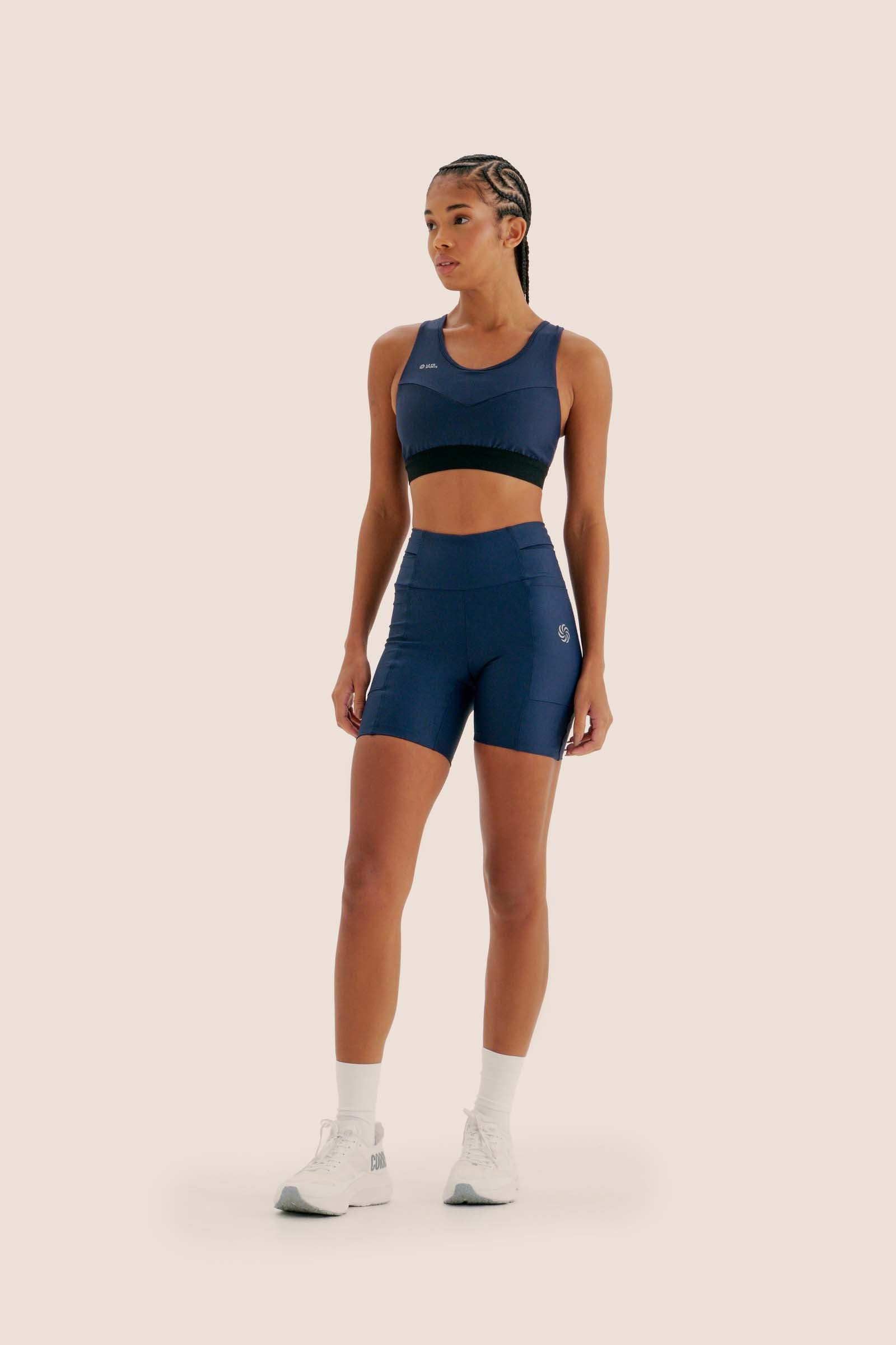 Top de Compressão com Bolso Recortes Marinho