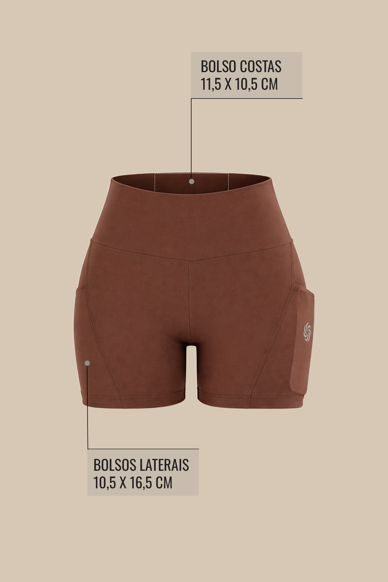 SHORT DE COMPRESSÃO COM 3 BOLSOS CLÁSSICO TOTAL EMANA CAFÉ