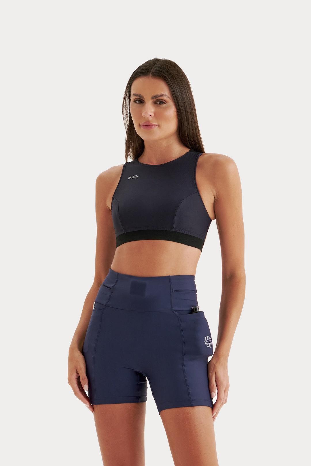 Top Cropped Dupla Face Marinho e Preto
