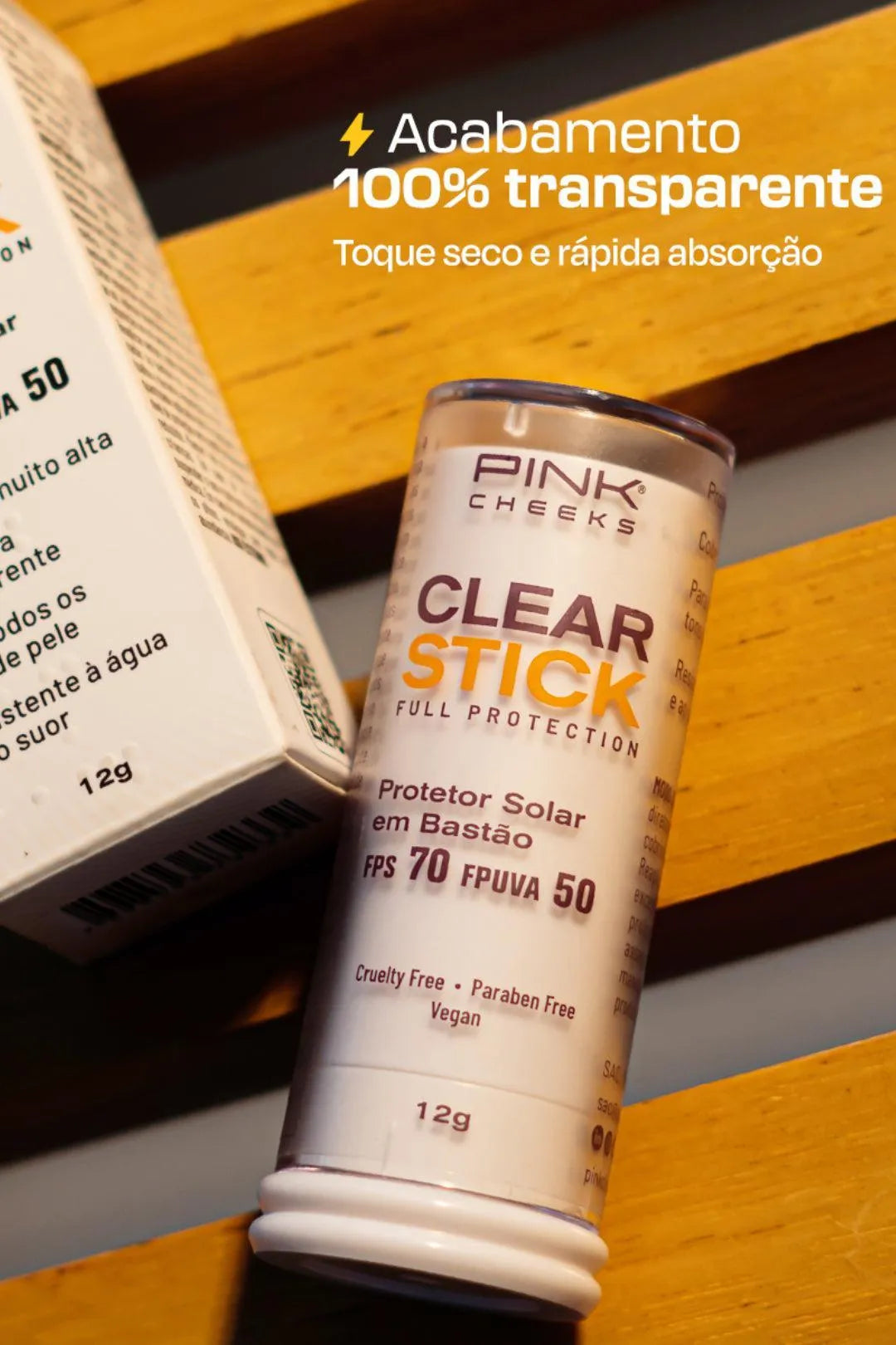Clear Stick - Protetor Solar de altíssima proteção transparente FPS70 FPUVA50 12g - Pink Cheeks