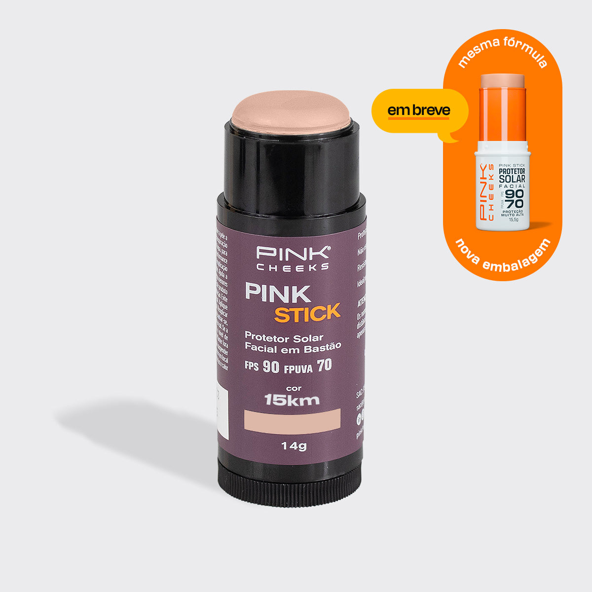 PINK STICK PROTETOR SOLAR FACIAL 15KM FPS 90 FPUVA 70 - pink cheeks