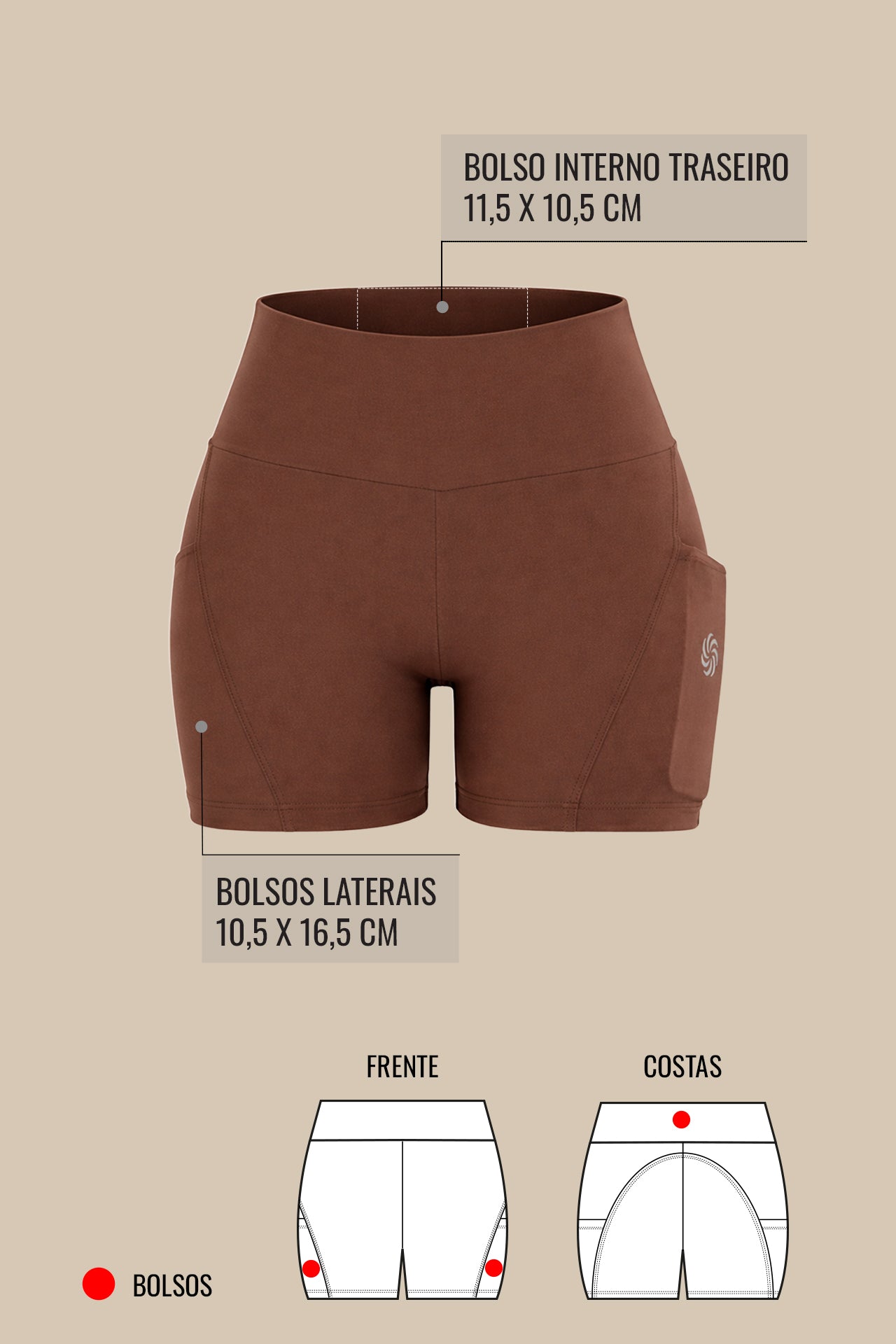 SHORT DE COMPRESSÃO COM 3 BOLSOS CLÁSSICO FlexSkin™ ORVALHO
