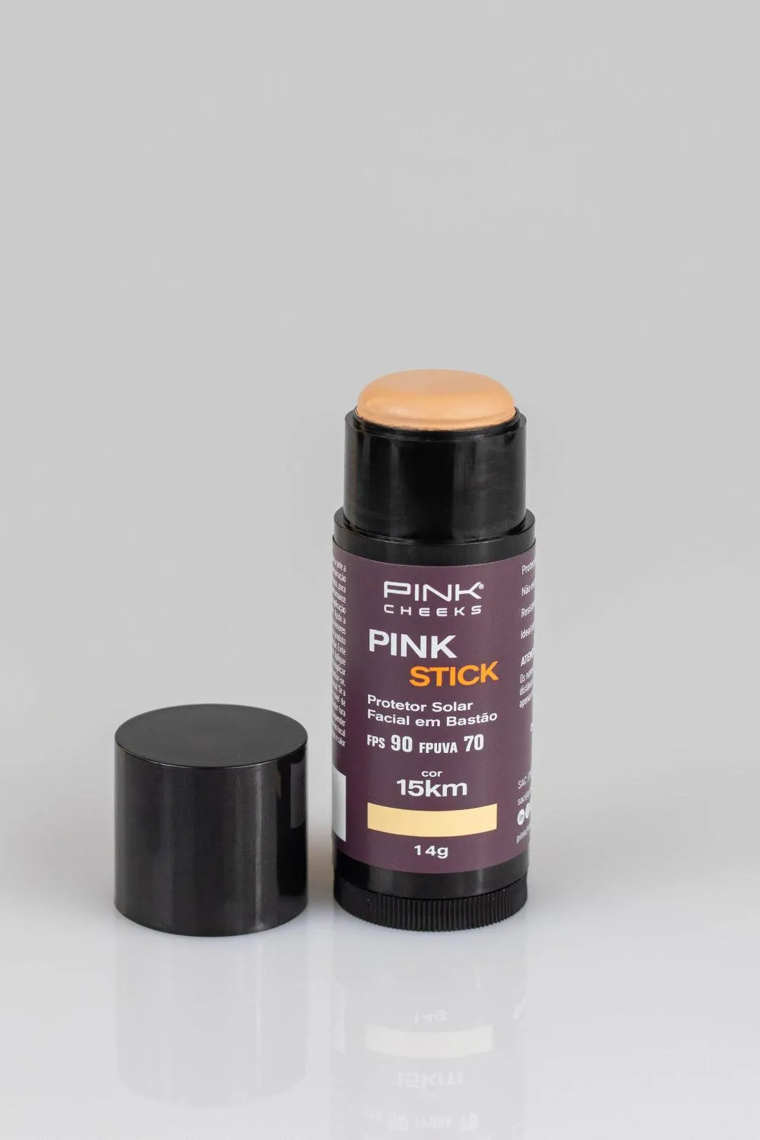 Pink Stick 15Km - Filtro solar Facial de altíssima proteção bege médio - FPS 90 PPD 70 - 14g - Pink Cheeks