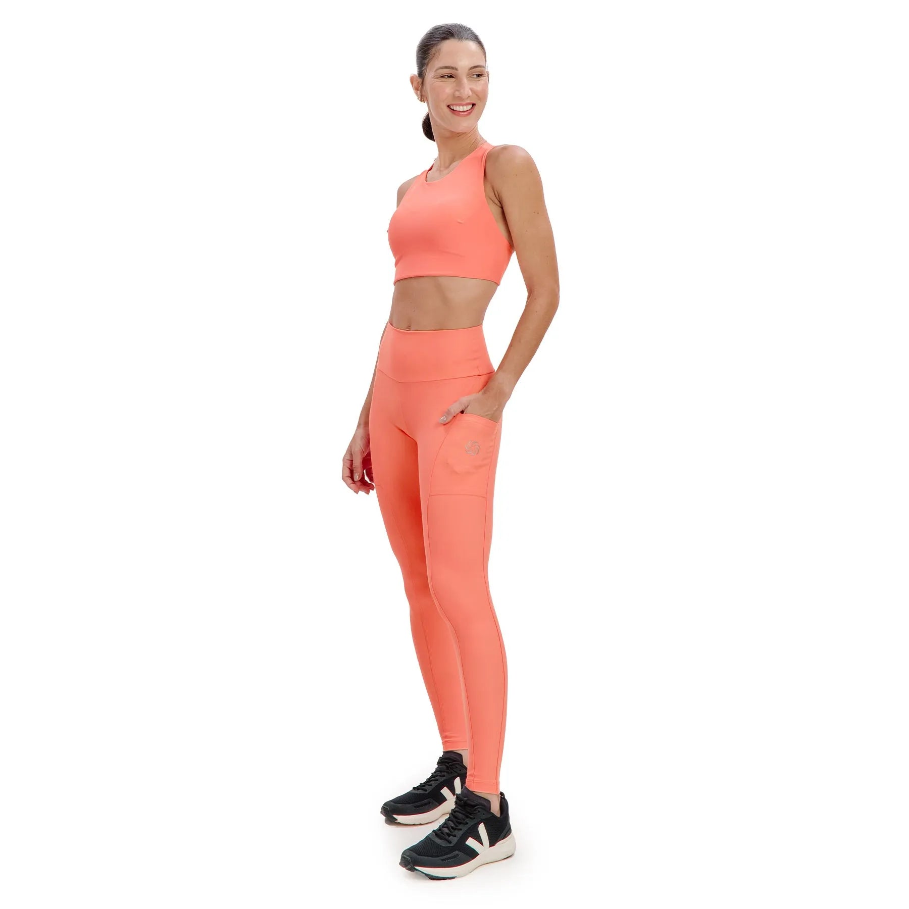 Calça de Compressão com Bolsos Clássica Total Emana Coral