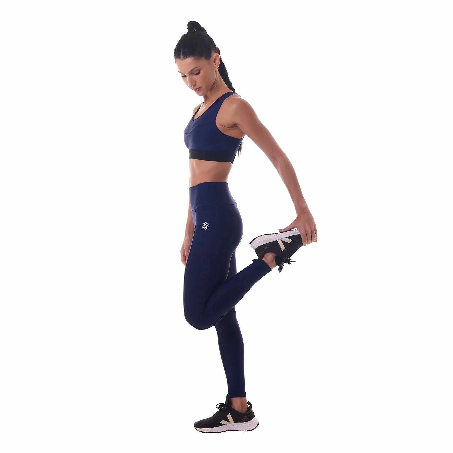 Calça de Compressão com Bolsos Recortes Marinho