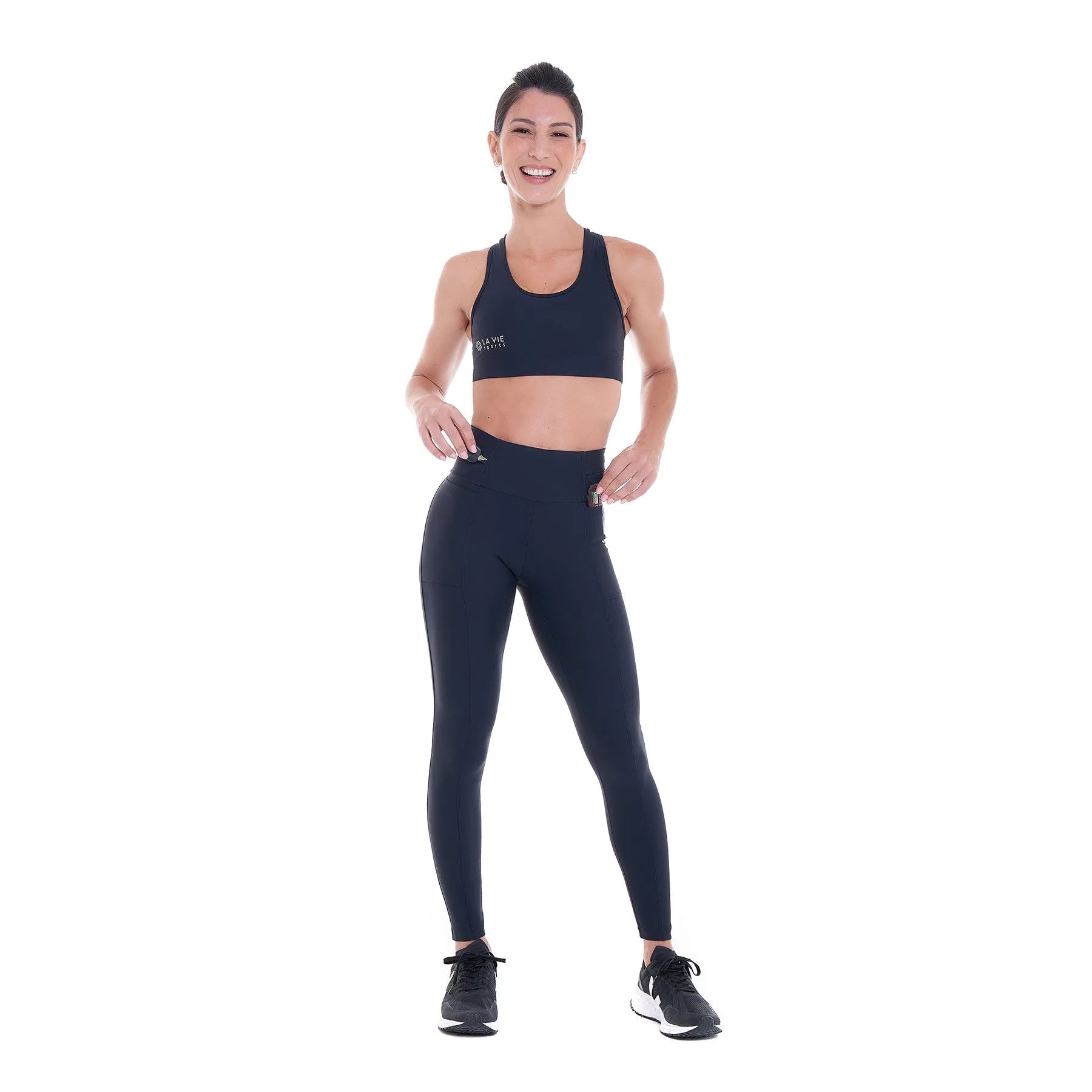 Calça de Compressão com Multibolsos Preto