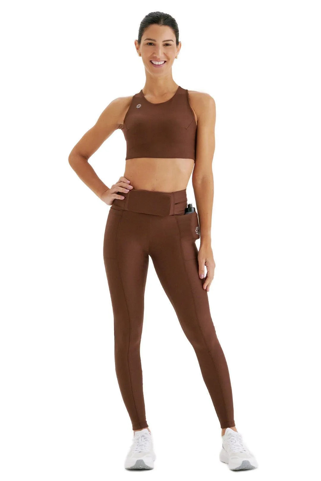 Calça de Compressão com Multibolsos Total Emana Café