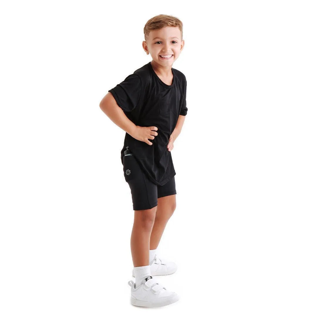 Bermuda de compressão com bolsos infantil masculina preta