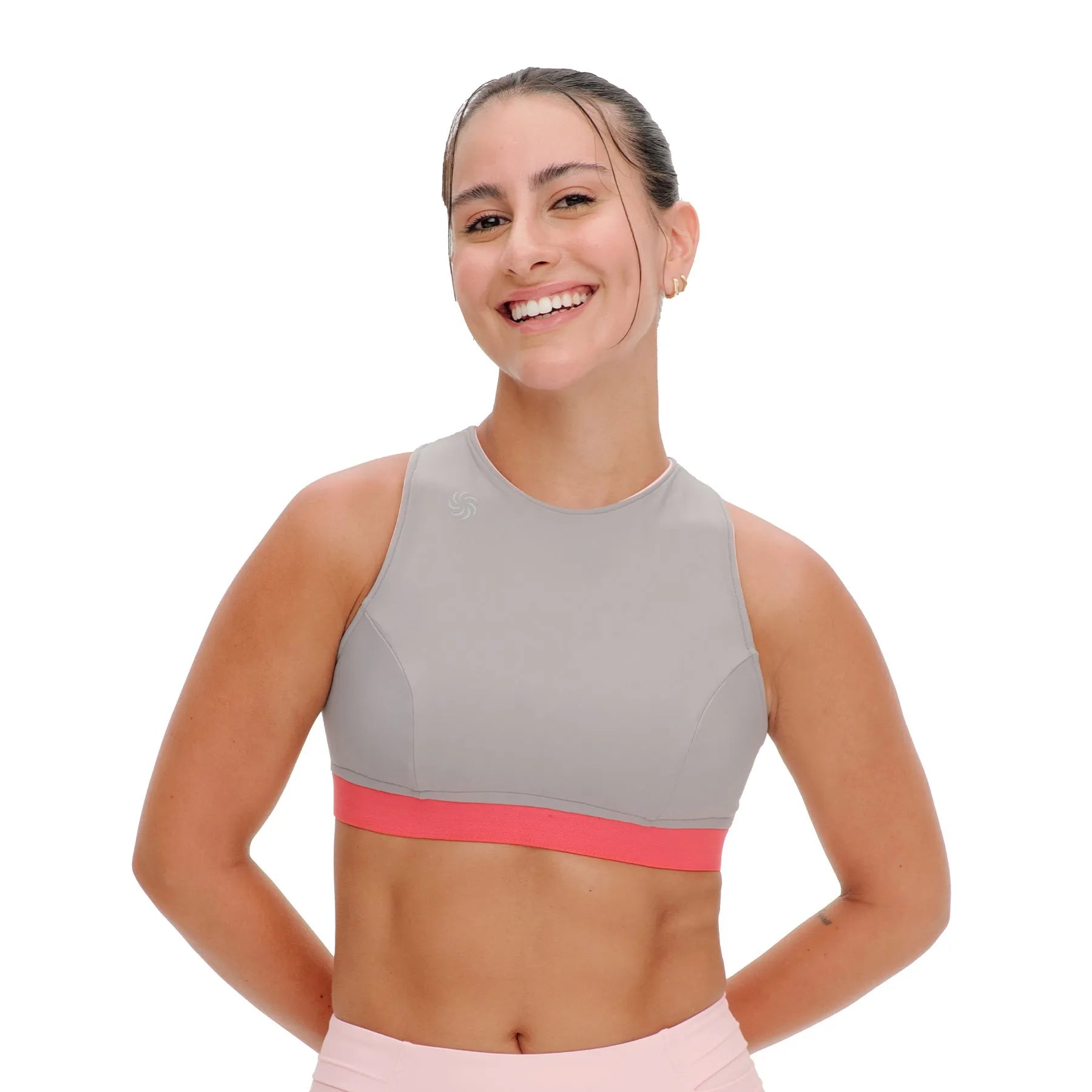 Top Cropped Dupla Face Total Emana Pêssego e Cinza