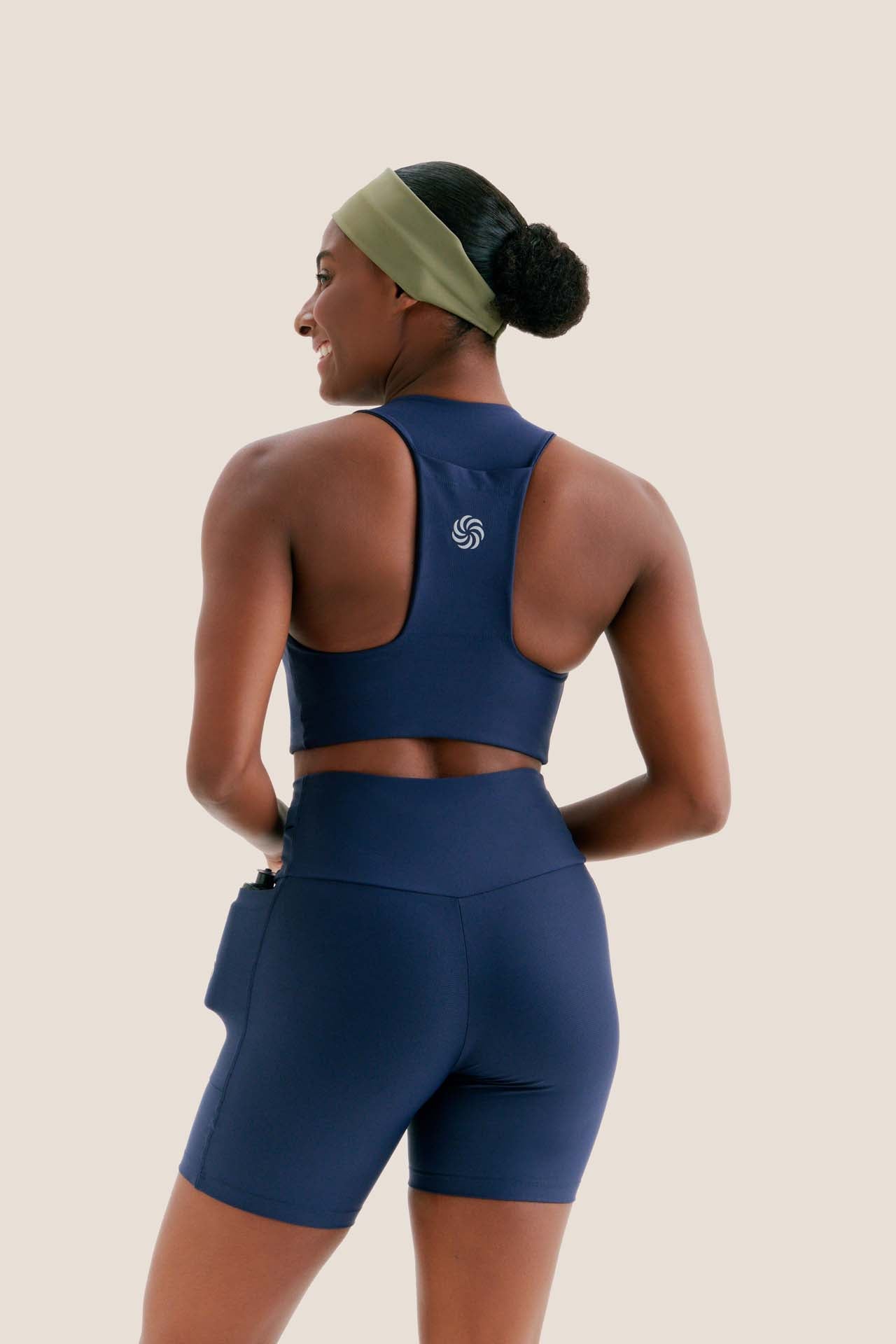 Top de Compressão com Bolso Cropped Bojo Fixo 2.0 Marinho