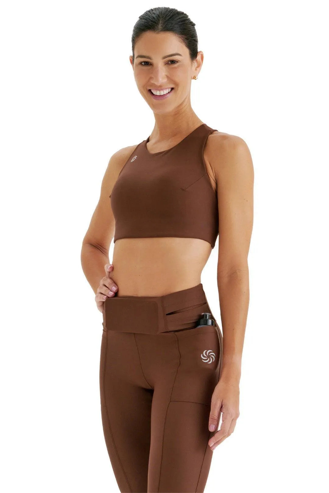 Top de Compressão com Bolso Cropped Bojo Fixo 2.0 Café