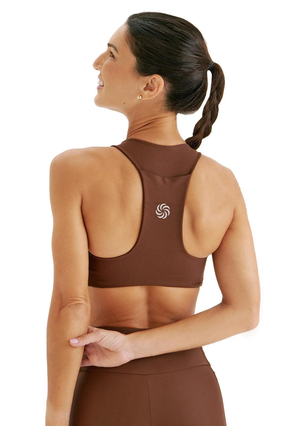 Top de Compressão com Bolso Cropped Bojo Fixo 2.0 Café