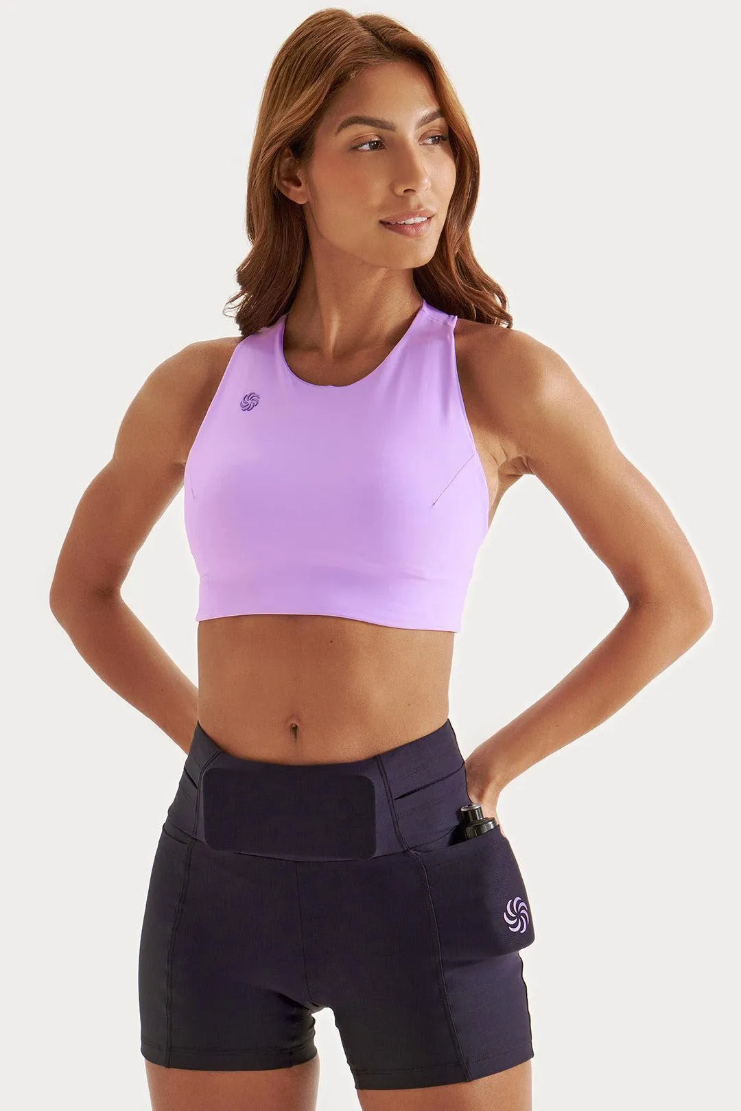 Top de Compressão com Bolso Cropped Bojo Fixo 2.0 Total Emana Lavanda