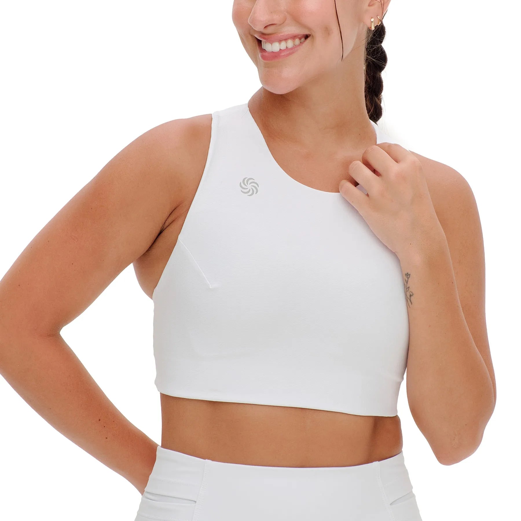 Top de Compressão com Bolso Cropped Bojo Fixo 2.0 Branco