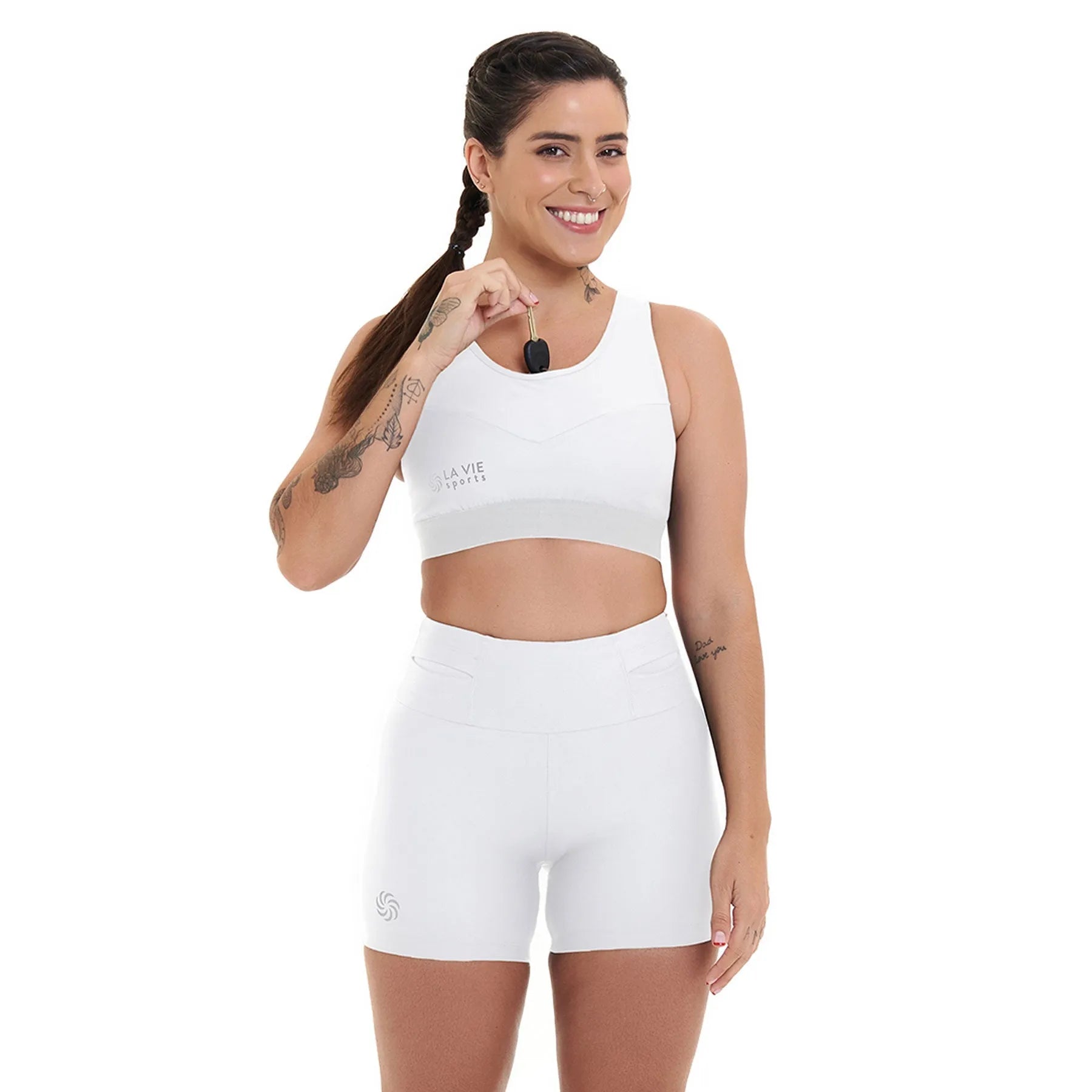 Top de Compressão com Bolso Recortes Branco
