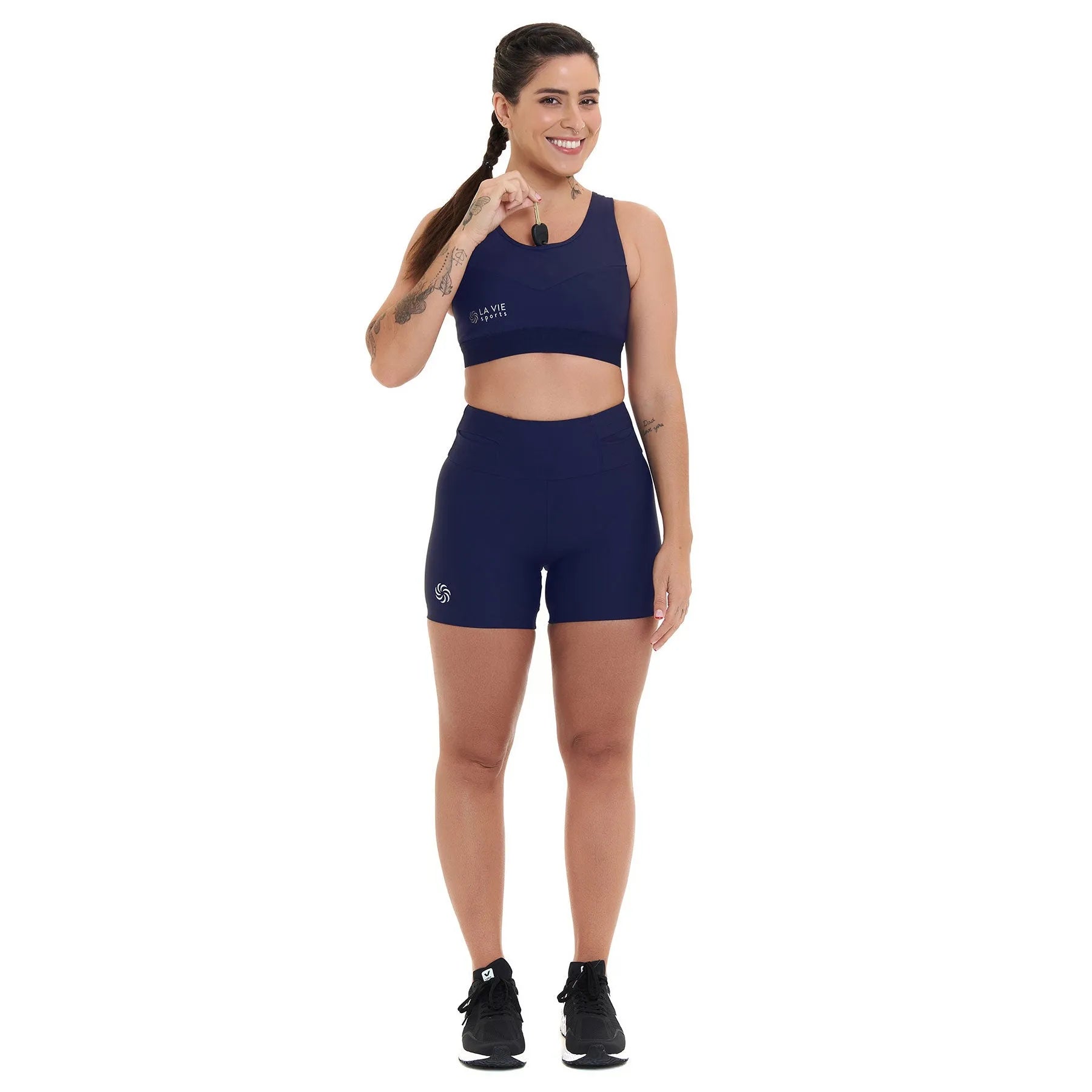 Top de Compressão com Bolso Recortes Marinho