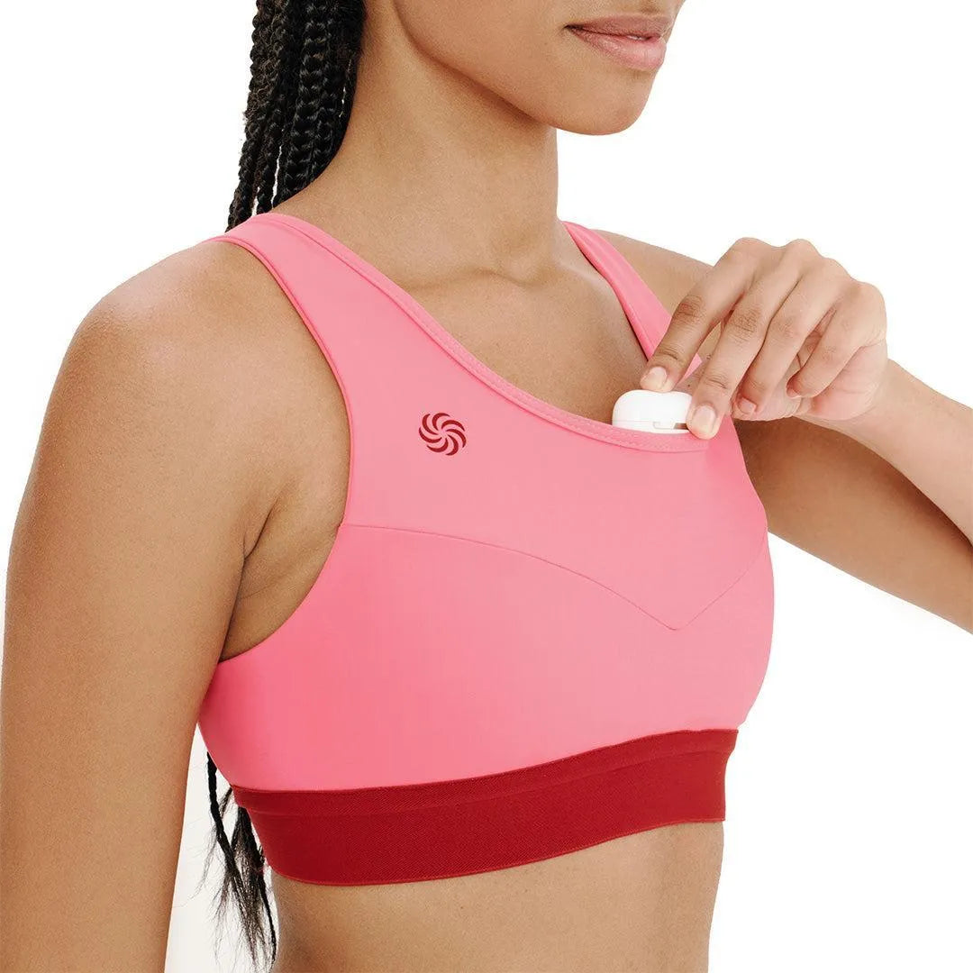 Top de Compressão com Bolso Recortes Total Emana Rosado